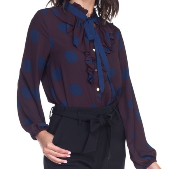Plum Polka Dot Long Sleeve Blouse - Picture 3 of 6